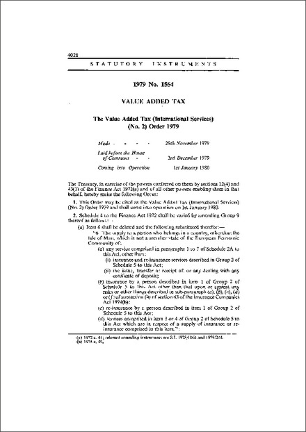 The Value Added Tax (International Services) (No. 2) Order 1979