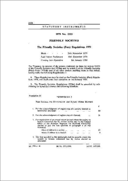 The Friendly Societies (Fees) Regulations 1979