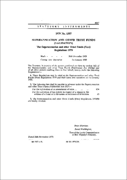The Superannuation and other Trust Funds (Fees) Regulations 1979