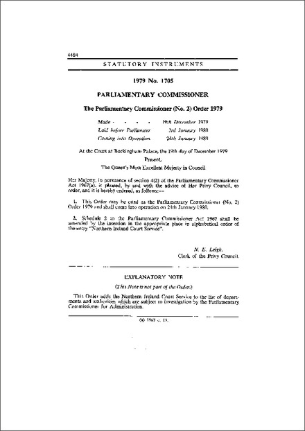 The Parliamentary Commissioner (No. 2) Order 1979