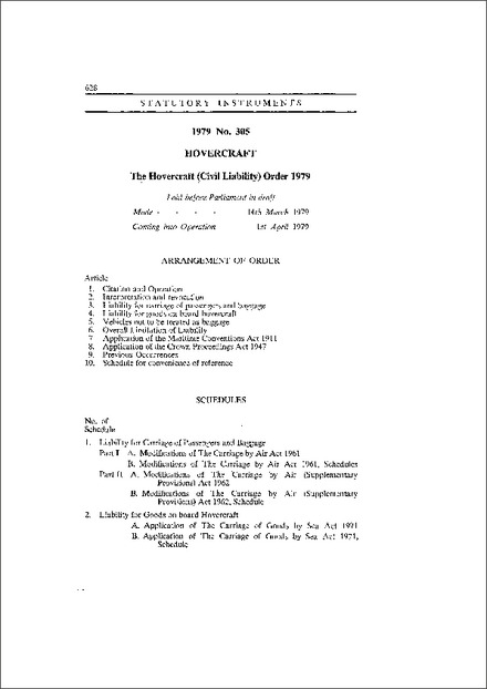 The Hovercraft (Civil Liability) Order 1979