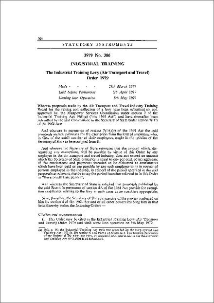 The Industrial Training Levy (Air Transport and Travel) Order 1979