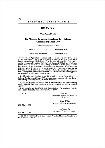 The Meat and Livestock Commission Levy Scheme (Confirmation) Order 1979