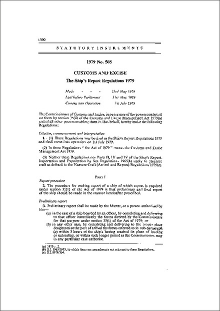 The Ship's Report Regulations 1979