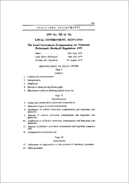 The Local Government (Compensation for Premature Retirement) (Scotland) Regulations 1979