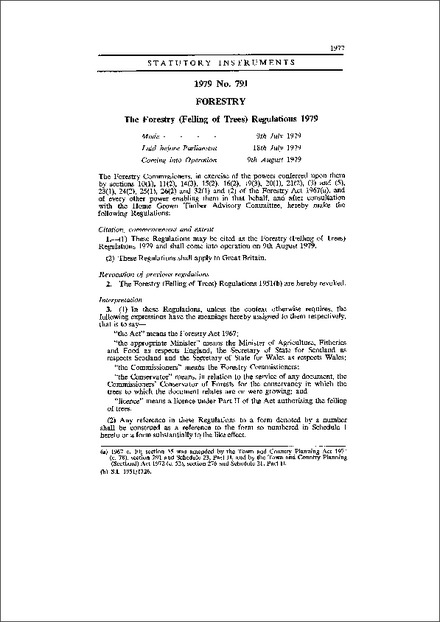 The Forestry (Felling of Trees) Regulations 1979