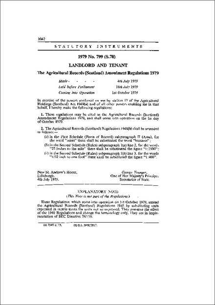 The Agricultural Records (Scotland) Amendment Regulations 1979