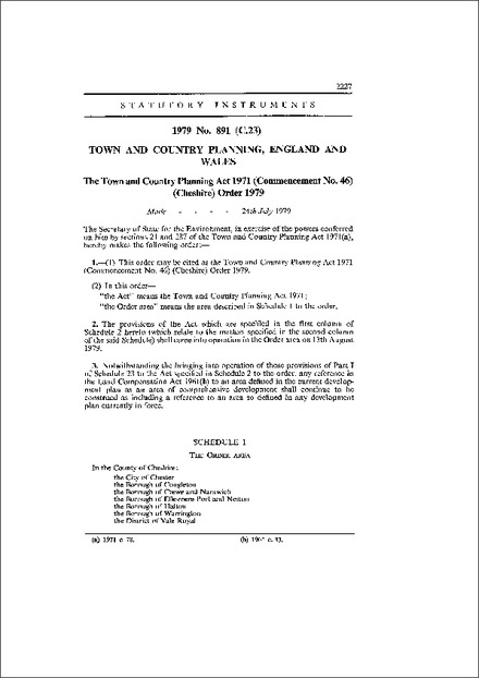 The Town and Country Planning Act 1971 (Commencement No. 46) (Cheshire) Order 1979