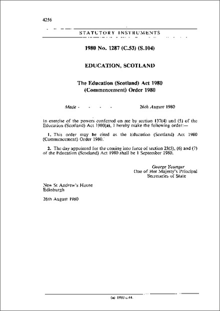 The Education (Scotland) Act 1980 (Commencement) Order 1980