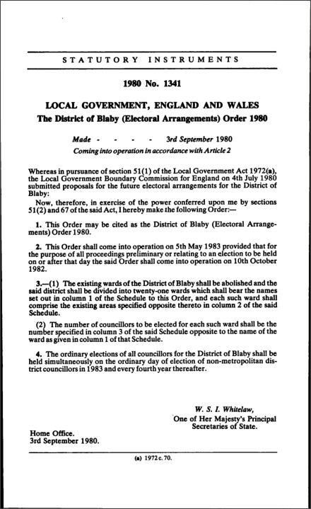 The District of Blaby (Electoral Arrangements) Order 1980