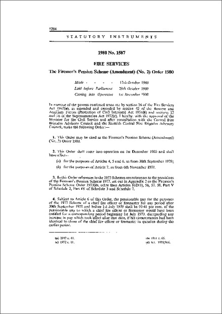 The Firemen's Pension Scheme (Amendment) (No. 2) Order 1980