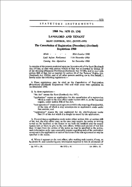 The Cancellation of Registration (Procedure) (Scotland) Regulations 1980
