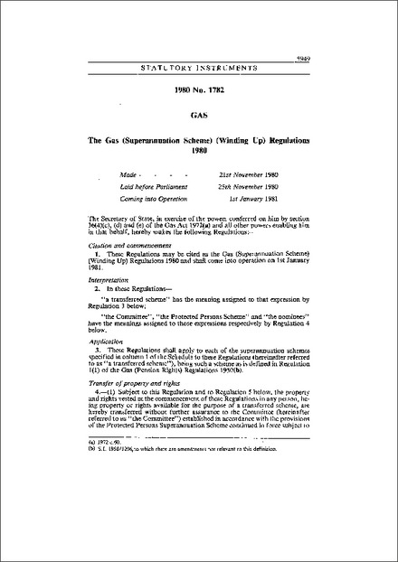 The Gas (Superannuation Scheme) (Winding Up) Regulations 1980