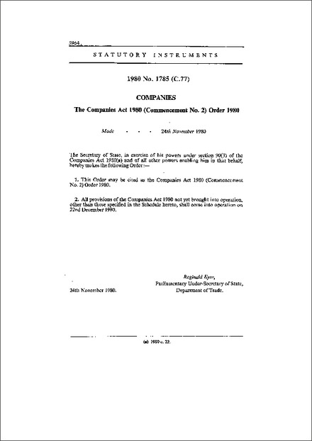 The Companies Act 1980 (Commencement No. 2) Order 1980