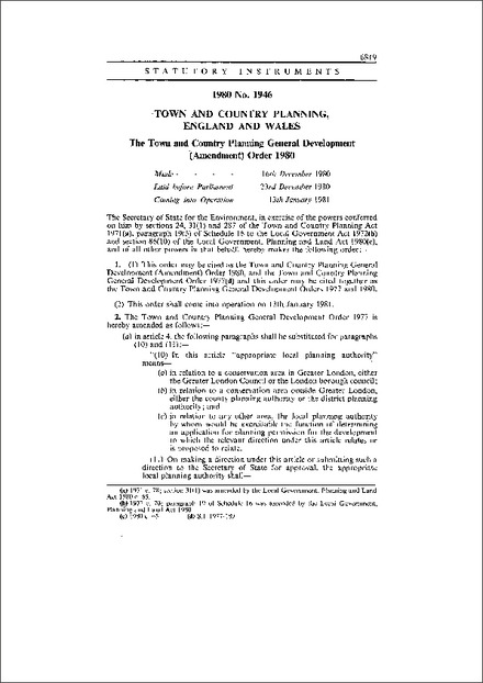 The Town and Country Planning General Development (Amendment) Order 1980