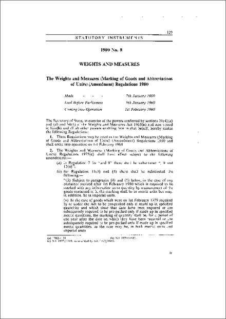 The Weights and Measures (Marking of Goods and Abbreviations of Units) (Amendment) Regulations 1980