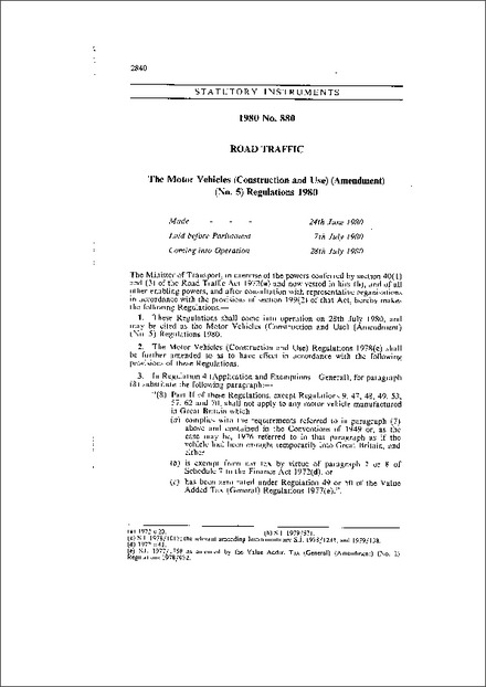 The Motor Vehicles (Construction and Use) (Amendment) (No. 5) Regulations 1980