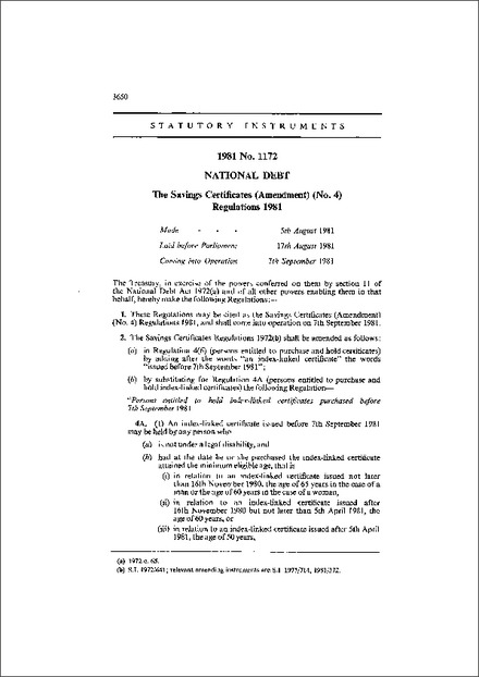 The Savings Certificates (Amendment) (No. 4) Regulations 1981