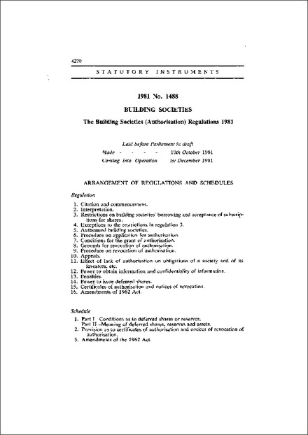 The Building Societies (Authorisation) Regulations 1981