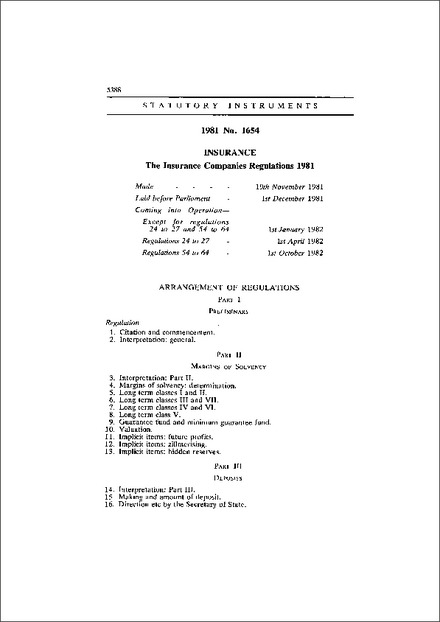 The Insurance Companies Regulations 1981