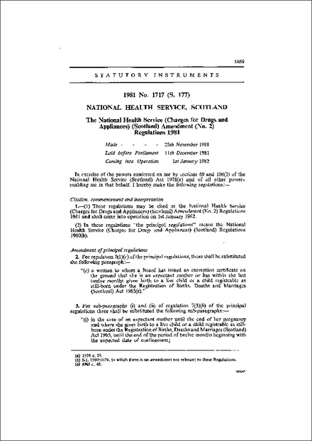 The National Health Service (Charges for Drugs and Appliances) (Scotland) Amendment (No. 2) Regulations 1981