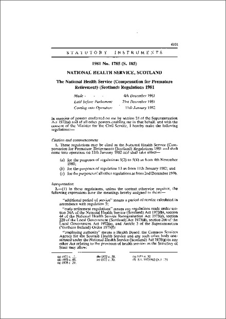 The National Health Service (Compensation for Premature Retirement) (Scotland) Regulations 1981