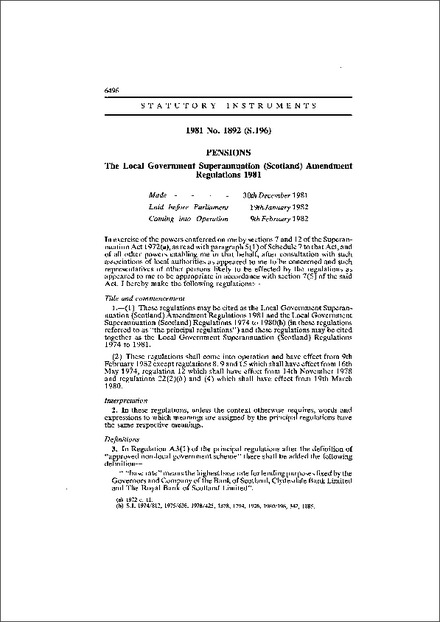 The Local Government Superannuation (Scotland) Amendment Regulations 1981