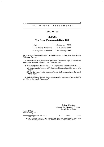 The Prison (Amendment) Rules 1981