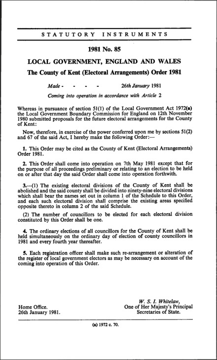 The County of Kent (Electoral Arrangements) Order 1981