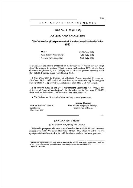 The Valuation (Postponement of Revaluation) (Scotland) Order 1982