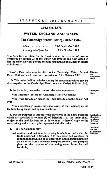 The Cambridge Water (Barley) Order 1982