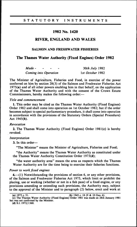 The Thames Water Authority (Fixed Engines) Order 1982