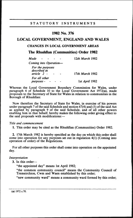 The Rhuddlan (Communities) Order 1982