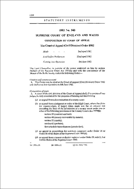 The Court of Appeal (Civil Division) Order 1982