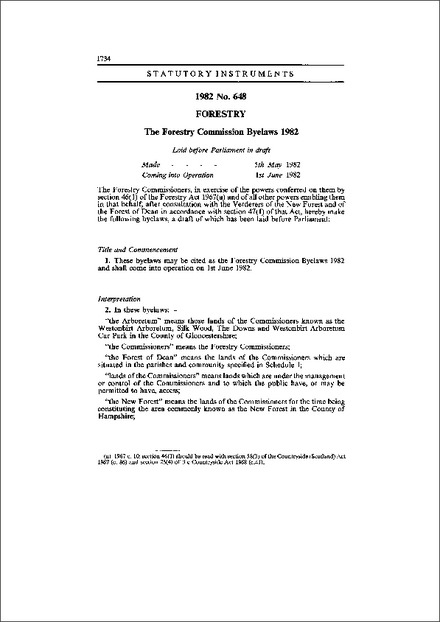 The Forestry Commission Byelaws 1982