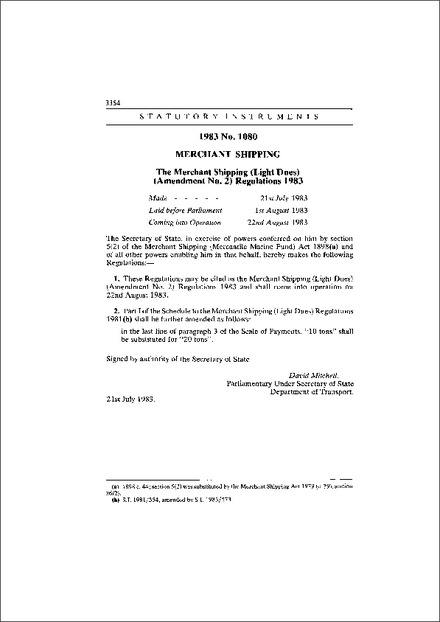 The Merchant Shipping (Light Dues) (Amendment No. 2) Regulations 1983