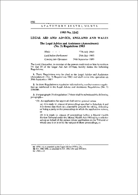 The Legal Advice and Assistance (Amendment) (No. 3) Regulations 1983