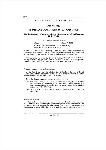 The Redundancy Payments (Local Government) (Modification) Order 1983