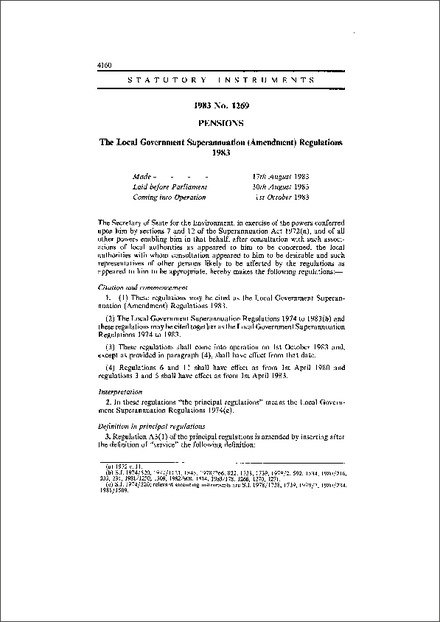 The Local Government Superannuation (Amendment) Regulations 1983