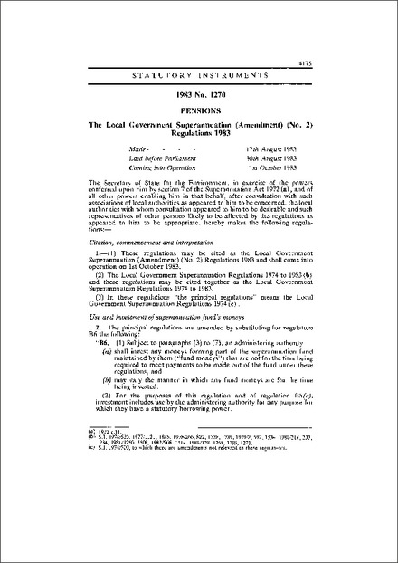 The Local Government Superannuation (Amendment) (No. 2) Regulations 1983