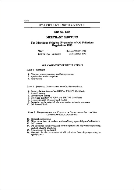 The Merchant Shipping (Prevention of Oil Pollution) Regulations 1983