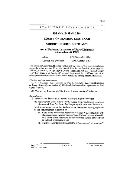 Act of Sederunt (Expenses of Party Litigants) (Amendment) 1983
