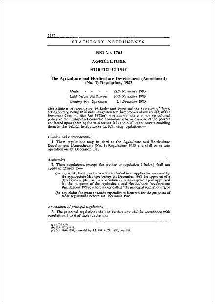 The Agriculture and Horticulture Development (Amendment) (No. 3) Regulations 1983