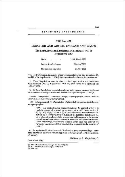 The Legal Advice and Assistance (Amendment) (No. 2) Regulations 1983