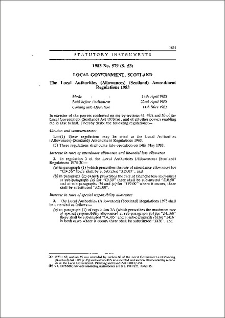 The Local Authorities (Allowances) (Scotland) Amendment Regulations 1983