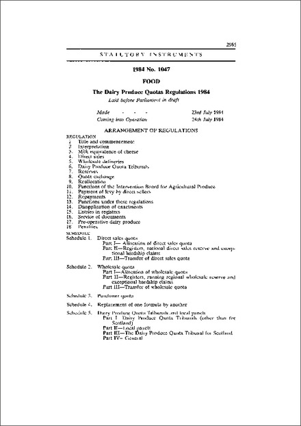 The Dairy Produce Quotas Regulations 1984