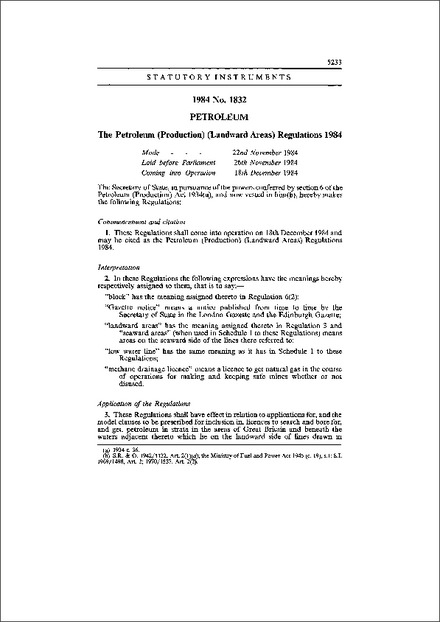 The Petroleum (Production) (Landward Areas) Regulations 1984