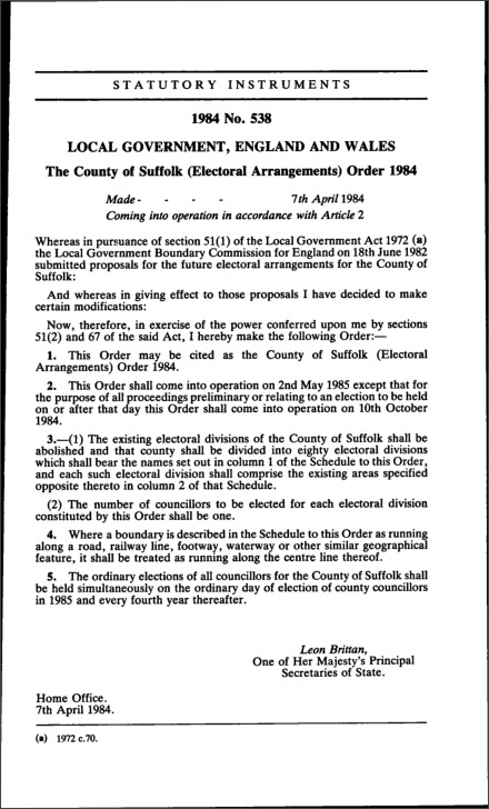 The County of Suffolk (Electoral Arrangements) Order 1984