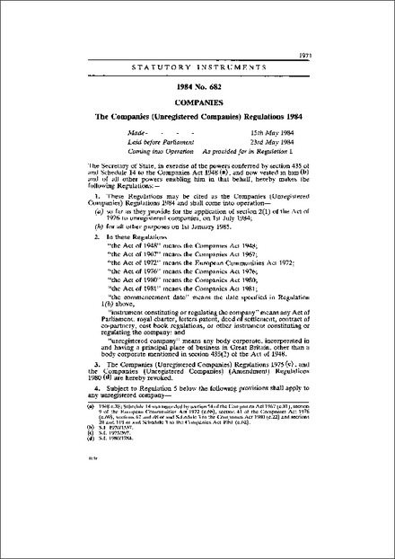 The Companies (Unregistered Companies) Regulations 1984