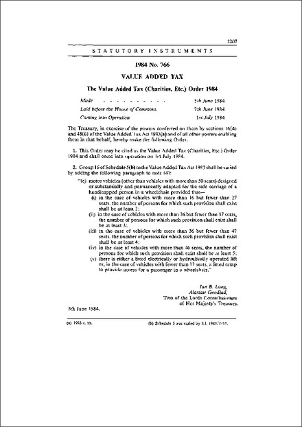 The Value Added Tax (Charities, Etc.) Order 1984